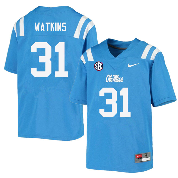 Men #31 Austin Watkins Ole Miss Rebels College Football Jerseys Sale-Power Blue